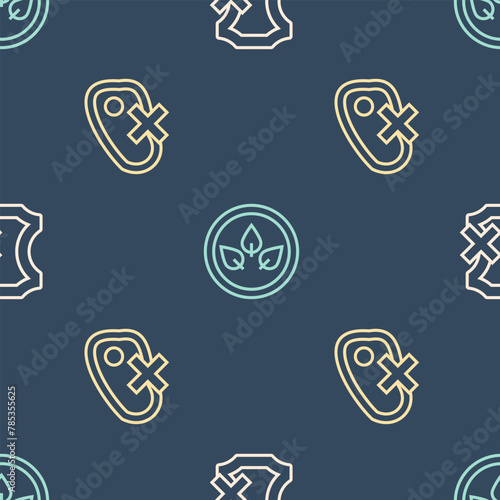 Set line No leather, meat and Vegan food diet on seamless pattern. Vector