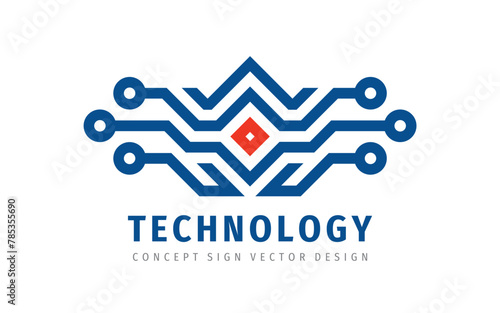 Electronic computer technology creative logo design. Digital connection chip sign. Network communication concept symbol. Database icon. Blockchain futuristic symbol.