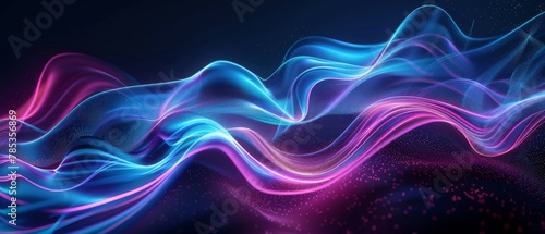 Data transfer technology concept wallpaper texture background banner illustration - Abstract futuristic with blue pink glowing neon lights moving high speed wave lines and bokeh lights.