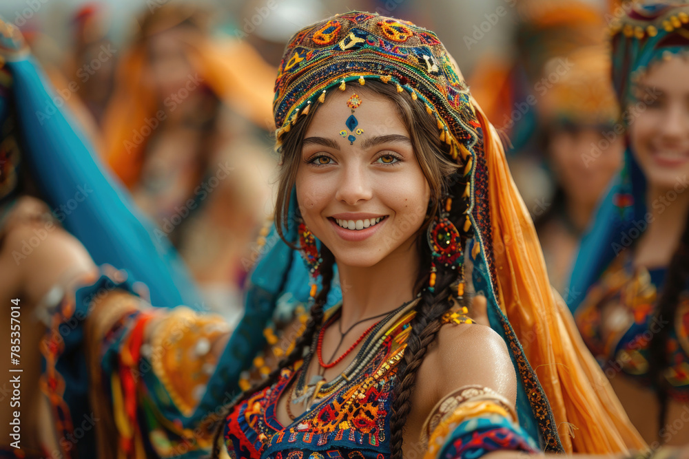 Vibrant image showcasing diverse cultures celebrating together in a global festival of unity