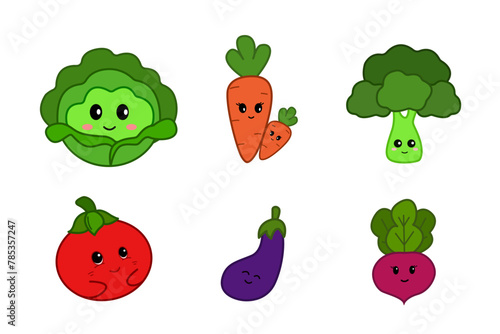 Set Cute cartoon vegetable characters collection