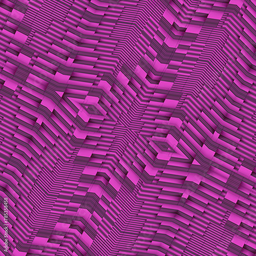 Vibrant symmetrical geometric background of purple hue. 3d rendering digital illustration