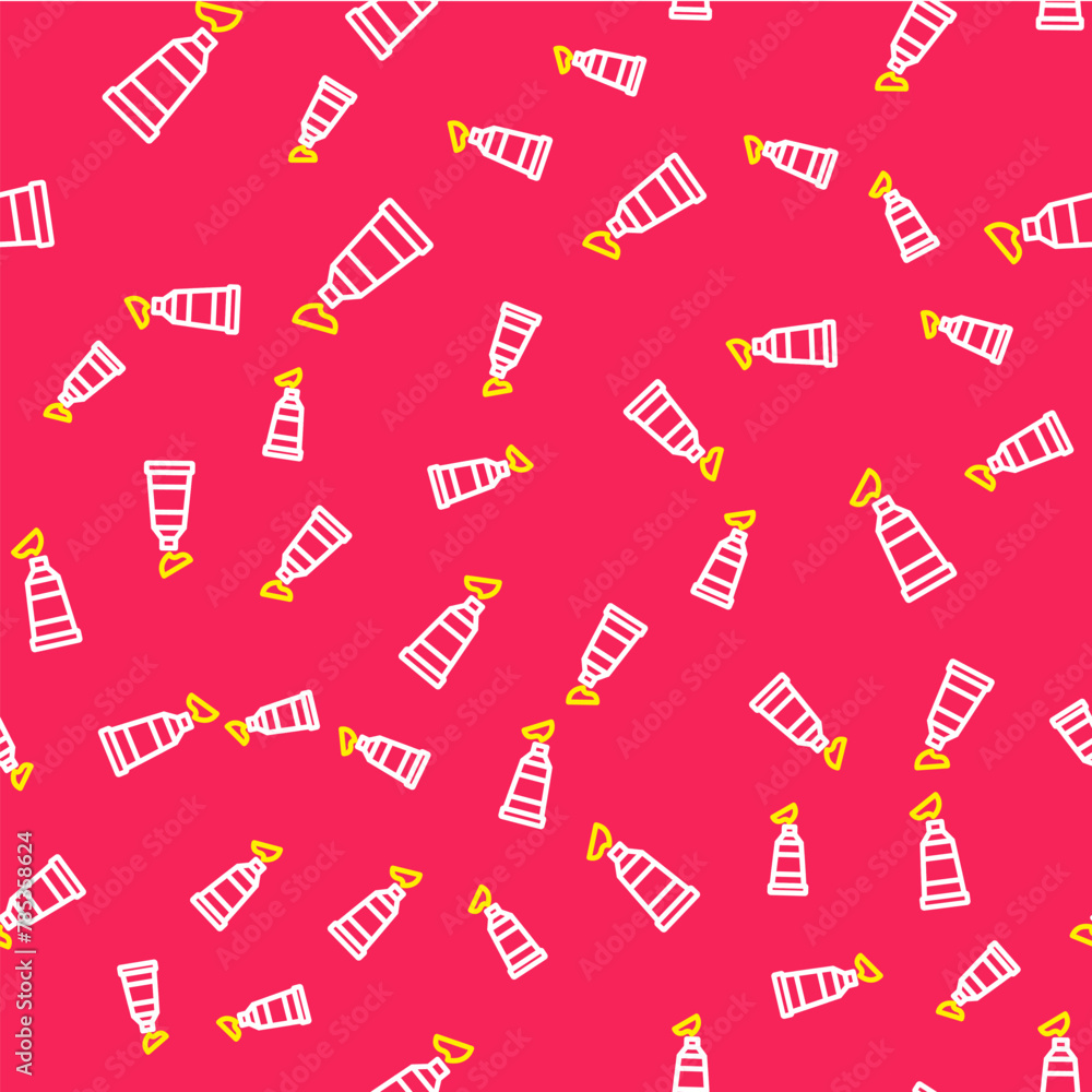 Line Tube with paint palette icon isolated seamless pattern on red background. Vector Line Tube with paint palette icon isolated seamless pattern on red background. Vector
