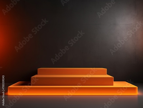 Orange podium background, platform for product presentation with empty space on dark studio wall vector illustration