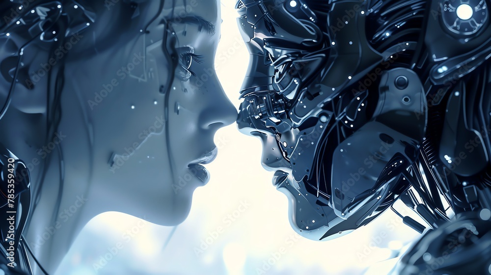 Illustrate the fusion of futuristic technologies and romantic tales through a close-up shot that exudes depth and complexity Embrace unexpected camera angles to offer a fresh viewpoint in a vector art Illustrate the fusion of futuristic technologies and romantic tales through a close-up shot that exudes depth and complexity Embrace unexpected camera angles to offer a fresh viewpoint in a vector art