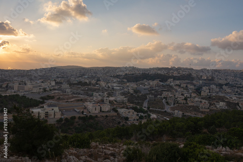 Landscape from the Jumping Mountain in Nazareth. Panoramic view. Sunset