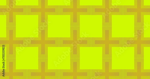 Image of kaleidoscopic colourful orange, yellow and green square shapes moving hypnotically in a sea