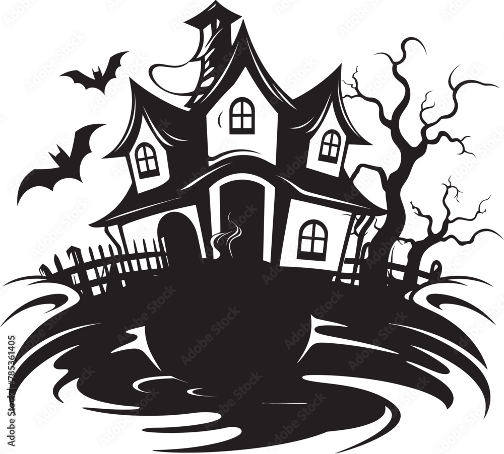 Ghostly Halloween Vector House Illustration for a Chilling Ambiance
