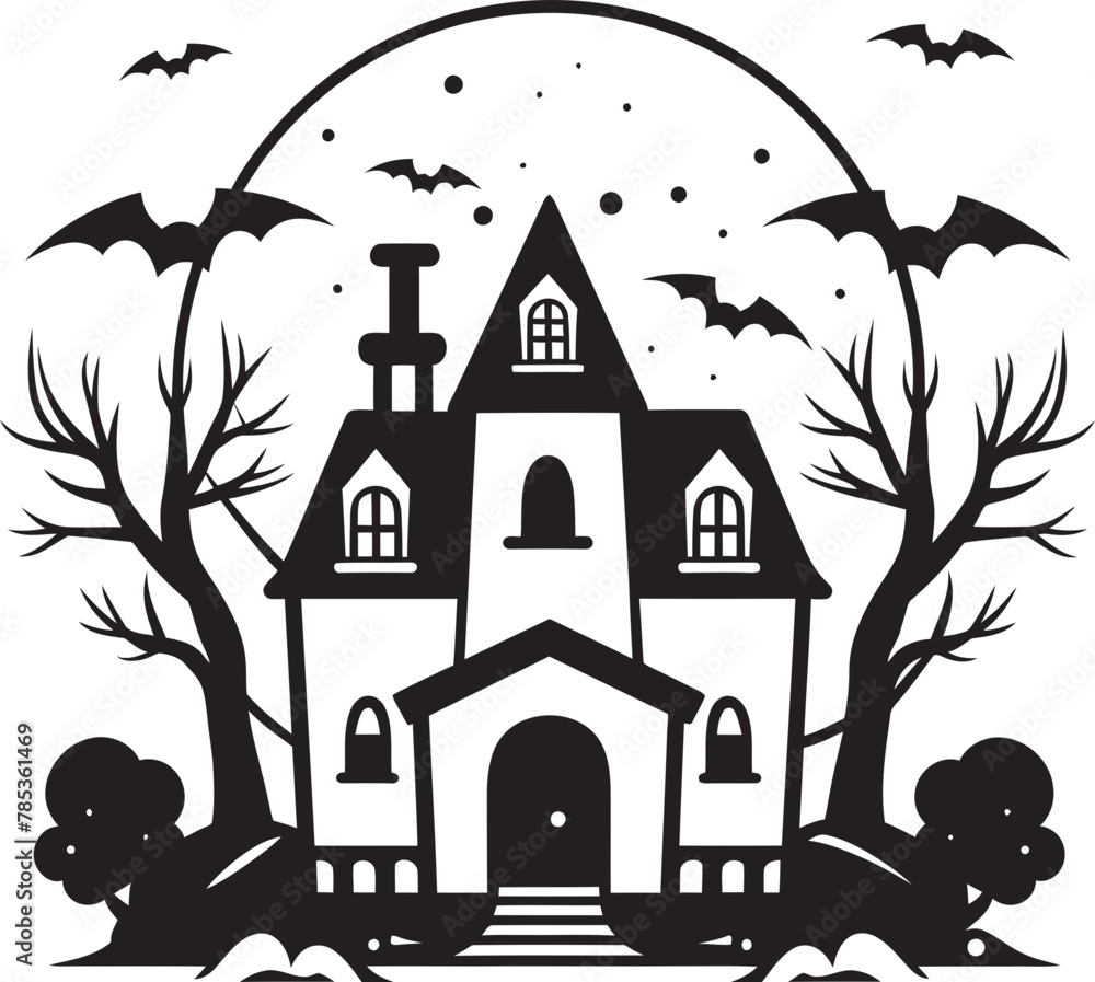 Halloween Thrills Vector Art Depicting a Bone Chilling Haunted House