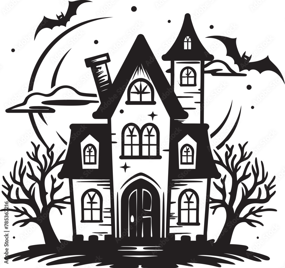 Vector Illustration Conjuring Up a Haunted House for Halloween Designs