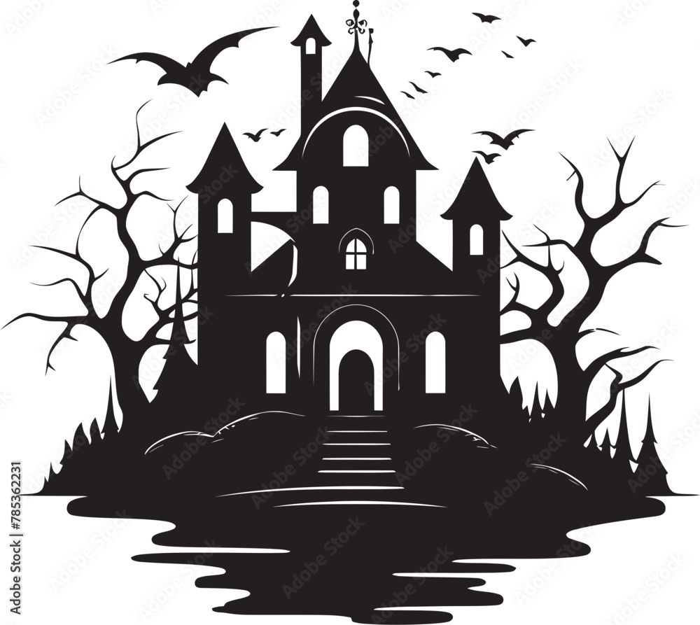 Halloween Vector Art Illustration of a Ghostly House Scene