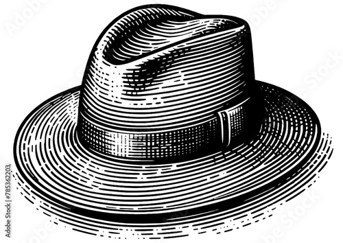 Vintage Fedora Hat engraving PNG illustration