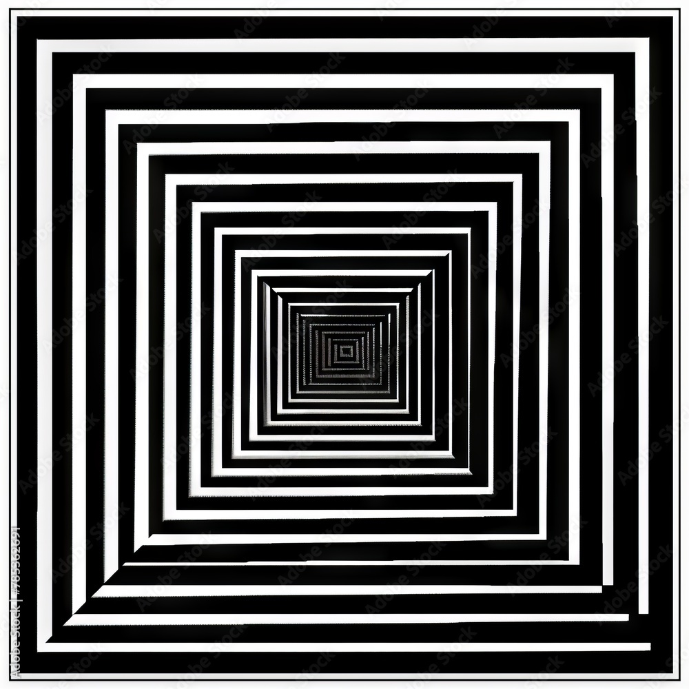 Black and white concentric square illusion, reflecting concepts of visual perception, infinity, and modern digital art Black and white concentric square illusion, reflecting concepts of visual perception, infinity, and modern digital art