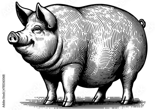 Fat Pig engraving sketch PNG illustration photo