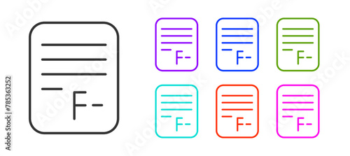 Black line Exam paper with incorrect answers survey icon isolated on white background. Bad mark of test results. Set icons colorful. Vector
