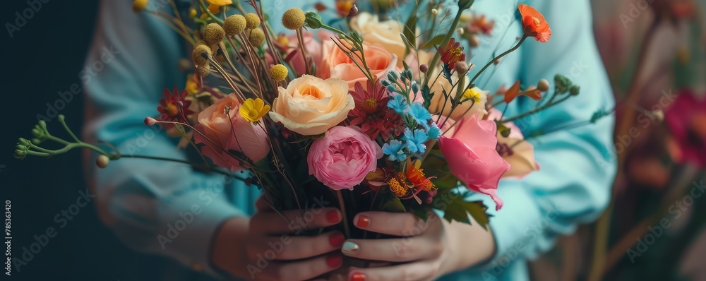 Woman holding beautiful flower bouquet