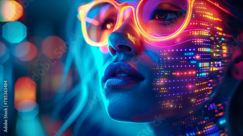 Neon Digital Vision of beautiful woman - ai generated