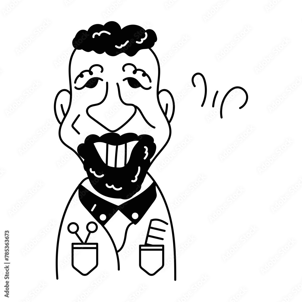 Naklejka premium Ready to use doodle avatar of a hairdresser 