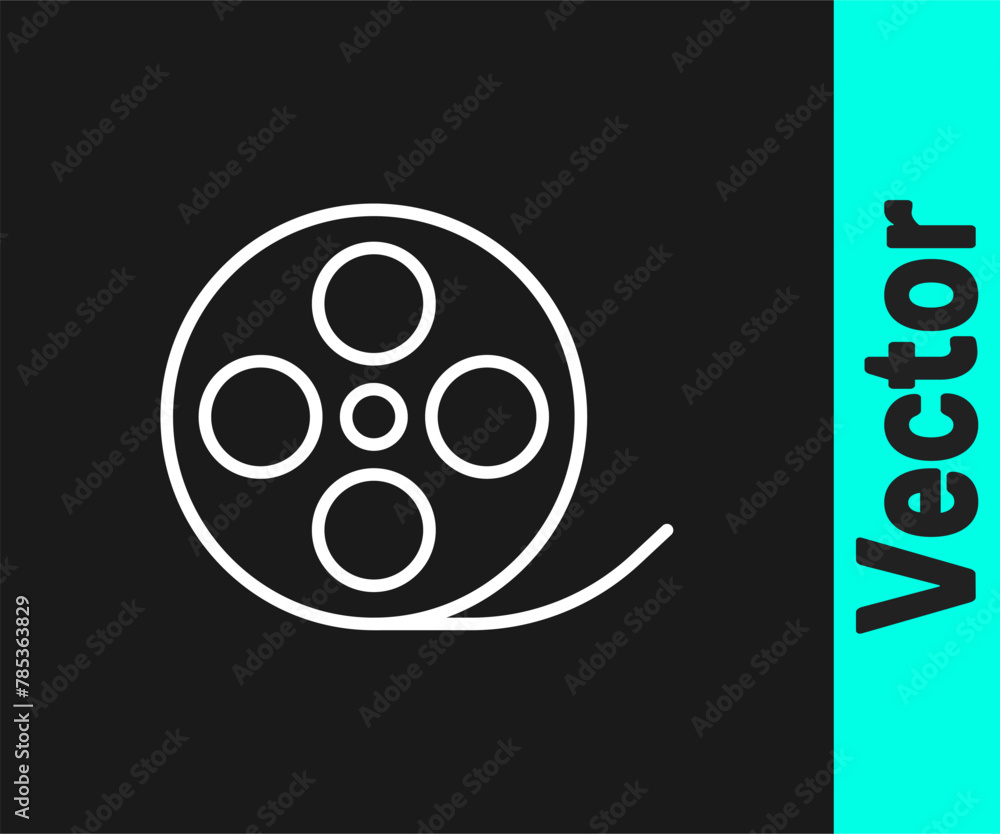 White line Film reel icon isolated on black background. Vector White line Film reel icon isolated on black background. Vector