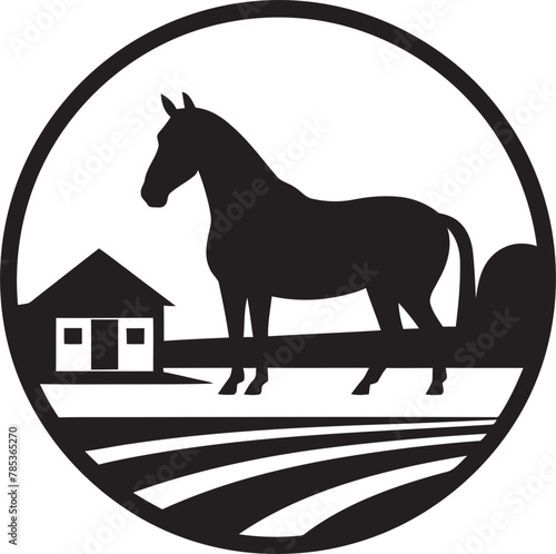 Classic Red Barn with a Proud Horse Vector