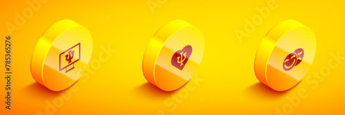 Set Isometric Psychologist online, Psychology, Psi and Comedy and tragedy masks icon. Vector