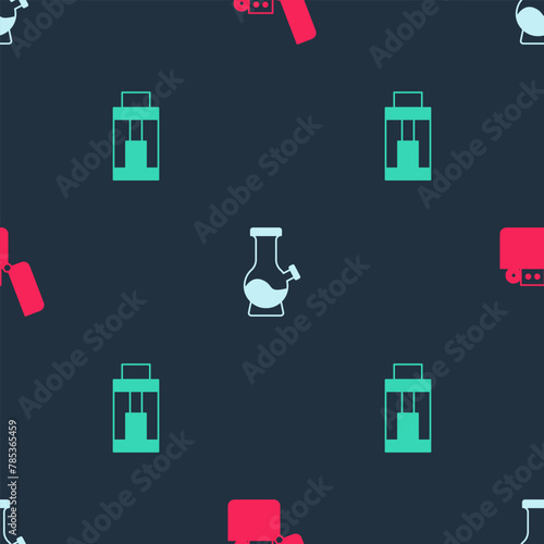 Set Lighter, Bong and Vape mod device on seamless pattern. Vector