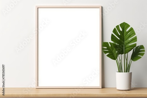 Minimalist White A3 Frame Mockup on Wall in IKEA Style, Creating a Simple and Warm Home Design Concept.
