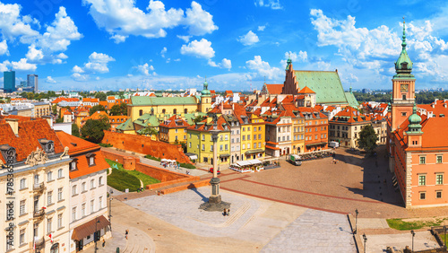 Cityscape - top view of Castle Square with Sigismund's Column in the Old Town of Warsaw, Poland photo