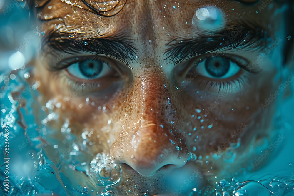 Intense Moment as a Paralympic Swimmer Gears Up for a Race, Capturing the Tension and Focus in the Cool, Blue Underwater Setting, Reflecting Calm Amidst the Storm. Intense Moment as a Paralympic Swimmer Gears Up for a Race, Capturing the Tension and Focus in the Cool, Blue Underwater Setting, Reflecting Calm Amidst the Storm.