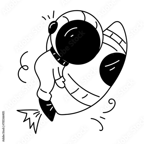 Get this glyph icon of an astronaut rocket