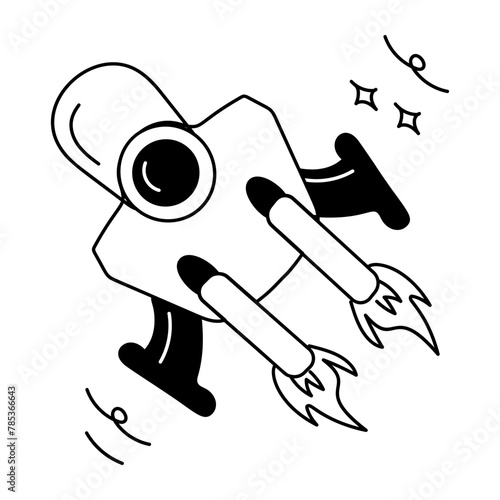 A well-designed doodle icon of a rocket jet 