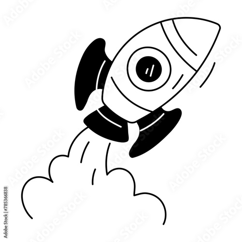 Handy doodle icon depicting rocket travel 