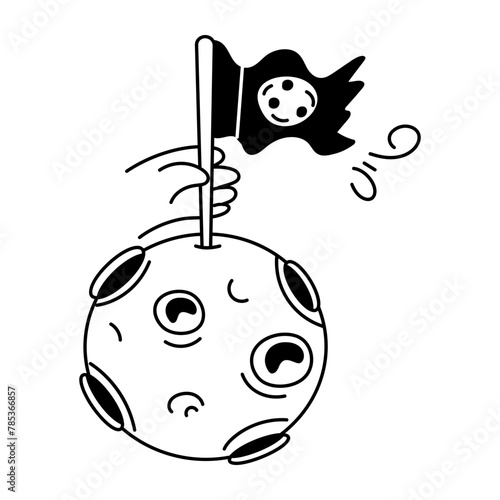 Customizable doodle icon depicting moon landing 