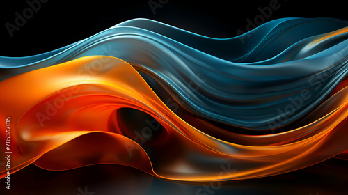 abstract orange and blue wavy background. 3d render illustration