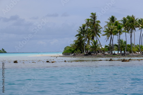 A scenic view of the blue lagoon of Rangiroa. French Polynesia - November 9  2022.