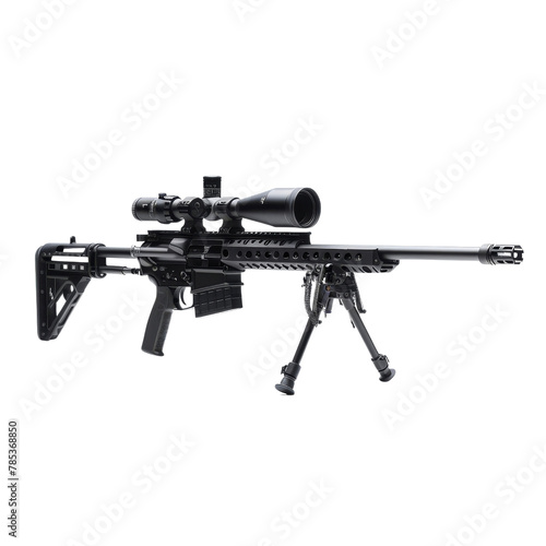 Modern precision sniper rifle with bipod and high-capacity magazine, exemplifying themes of military, tactical operations and sharpshooting photo