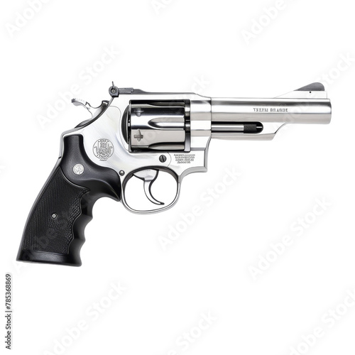 Shiny Silver Revolver with Wooden Grip, Symbolizing Law Enforcement and Personal Protection.