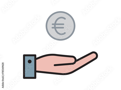 Coin on hand, money icon for business. Simple symbol line flat design.