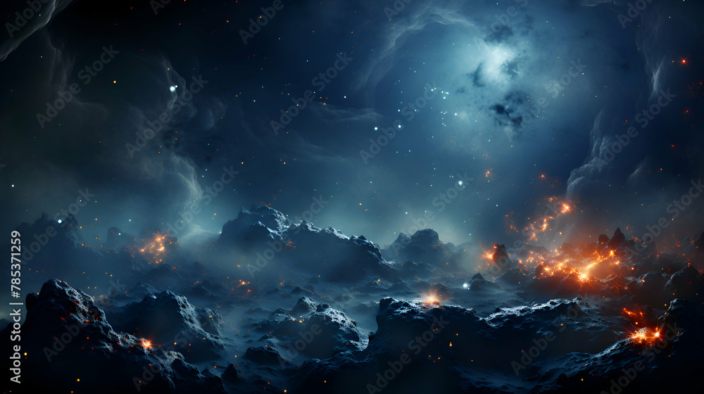 Fiery explosion in space. 3d render.