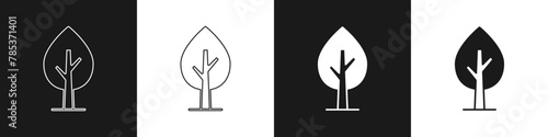 Set Tree icon isolated on black and white background. Forest symbol. Vector