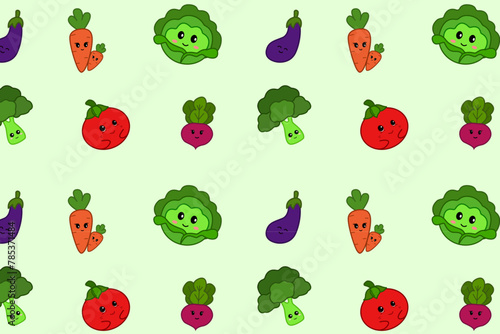 Vegetarian, vegetable seamless pattern. Flat cartoon background.