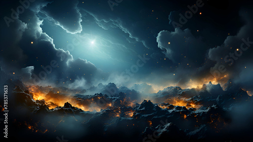 Mystical sky with clouds and stars. 3D rendering.
