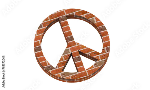 symbol of peace in brick texture, because peace is built brick by brick, building a slow and progressive process like building a house for peace and a 3D three-dimensional effect.