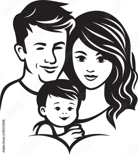 Family Portrait Illustrated Husband, Wife, and Children Vector Graphic
