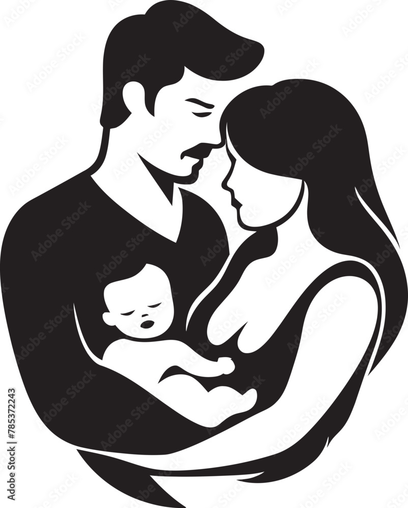 Love Illustrated Husband, Wife, and Children Vector Graphic