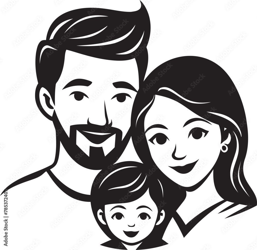Love Illustrated Husband, Wife, and Children Vector Graphic