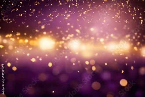 Purple background, football stadium lights with gold confetti decoration, copy space for advertising banner or poster design © GalleryGlider