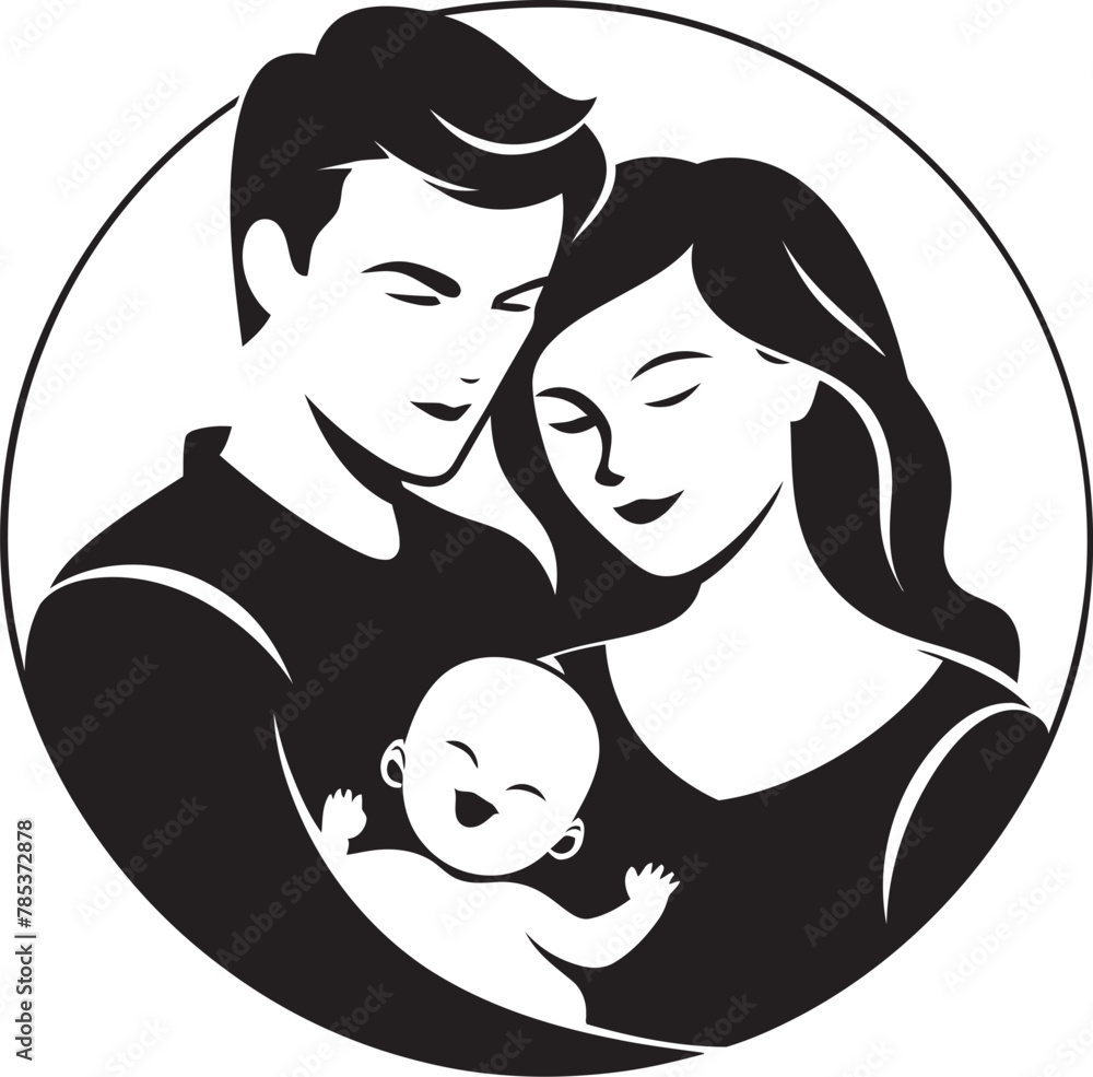 Vector Drawing Reflecting Husband, Wife, and Children Happiness
