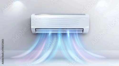 Vector illustration of an air conditioner mockup with cold or hot wind flow, featuring a realistic air conditioning split system for climate control in homes or offices