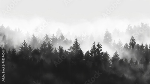 dramatic silhouette of dense forest against white foggy sky moody dark woods landscape digital art